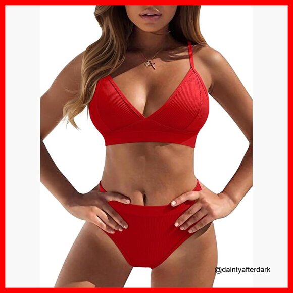 V-Neck High Waisted Bikini Set 90% Nylon 10% Spandex Swimsuit